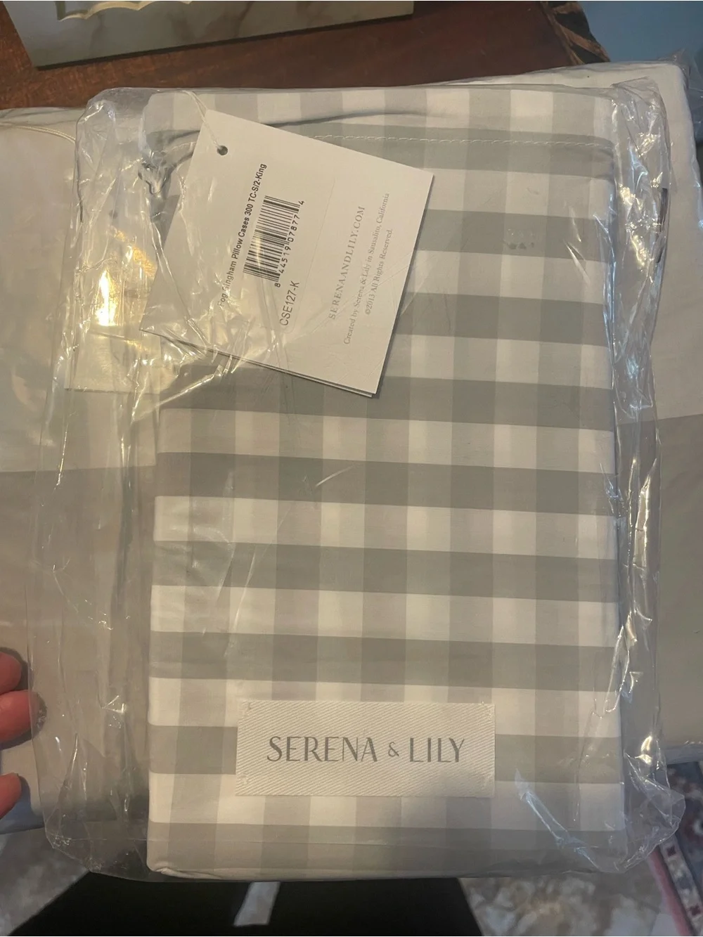 New! Serena & Lily (Fog- Gray) Gingham pillowcase Set- KING size